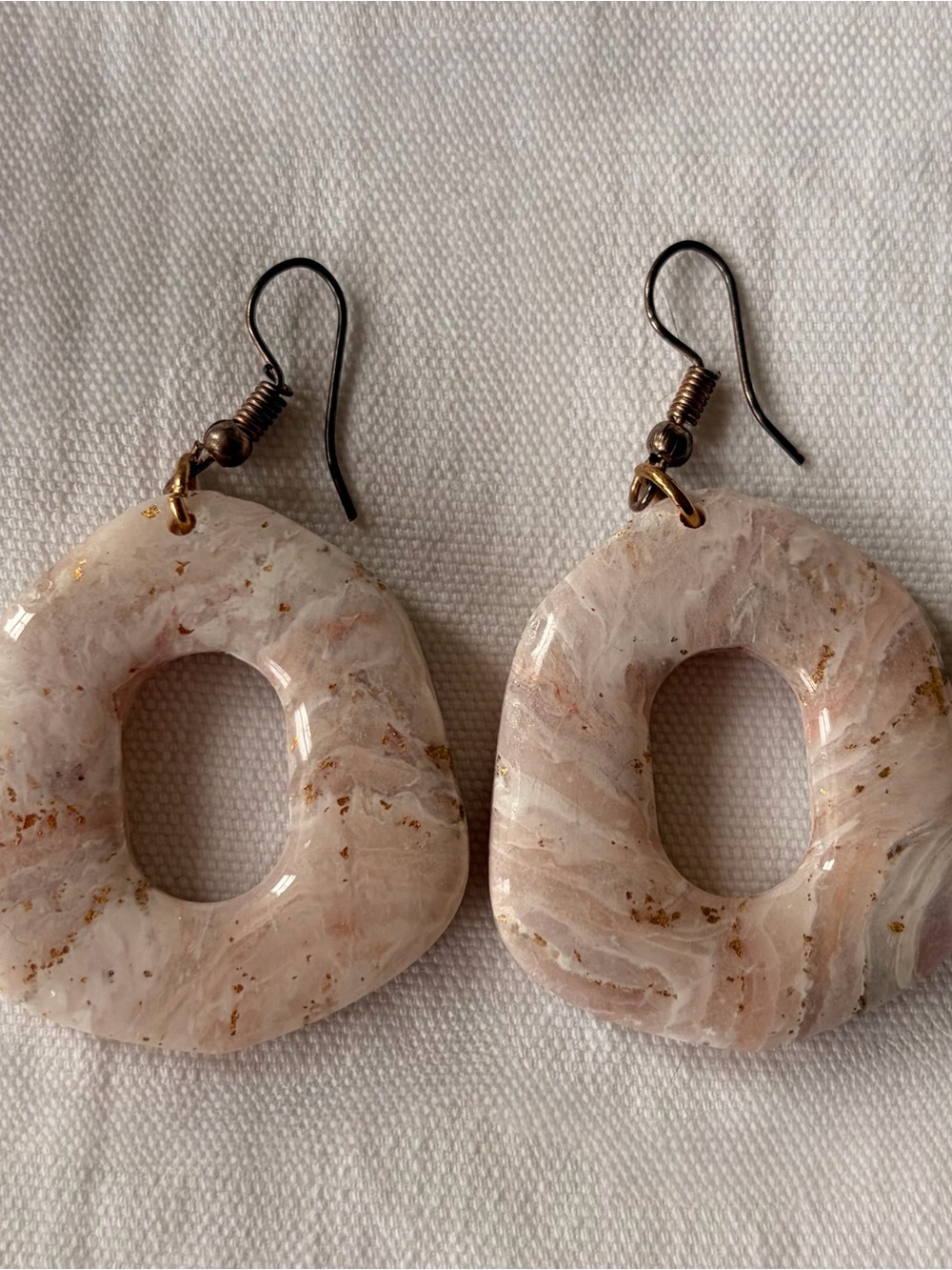 Handcrafted Pink Marble Resin Hoop Earrings with Gold Flecks